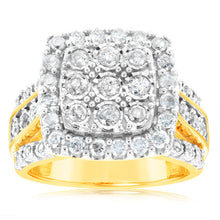 Load image into Gallery viewer, 9ct Yellow Gold 2 Carat Diamond Cluster Square Dress Ring