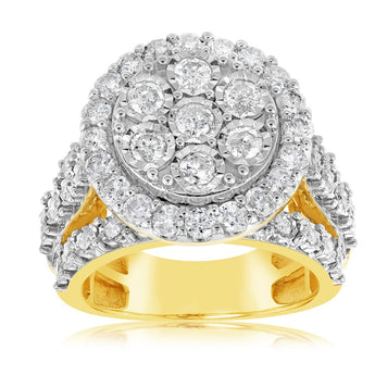 9ct Yellow Gold 2 Carat Diamond Cluster Round Dress Ring