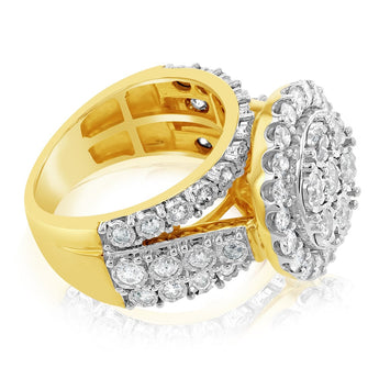 9ct Yellow Gold 2 Carat Diamond Cluster Round Dress Ring
