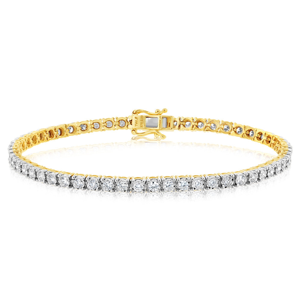 9ct Yellow Gold 2 Carats Lab Grown Diamond 18cm Tennis Bracelet with 57 Diamonds