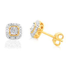 Load image into Gallery viewer, 9ct Yellow Gold Diamond Stud Cushion Earrings
