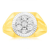 9ct Yellow Gold & Rhodium Diamond Gents Ring Set With 7 Diamonds