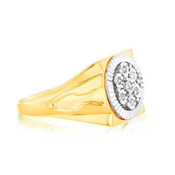 9ct Yellow Gold & Rhodium Diamond Gents Ring Set With 7 Diamonds