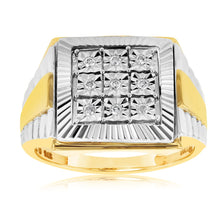 Load image into Gallery viewer, 9ct Yellow Gold &amp; Rhodium Set with 9 Brilliant Diamonds Gents Ring Set