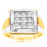 9ct Yellow Gold & Rhodium Set with 9 Brilliant Diamonds Gents Ring Set