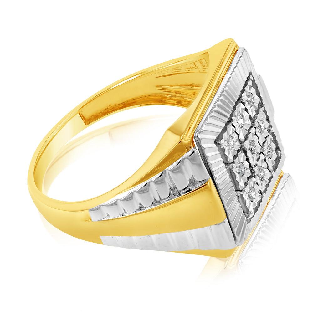 9ct Yellow Gold & Rhodium Set with 9 Brilliant Diamonds Gents Ring Set