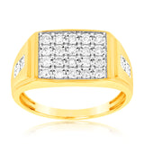 1/3 Carat Mens Ring Set with 24 Natural Diamonds in 9ct Yellow Gold & Rhodium
