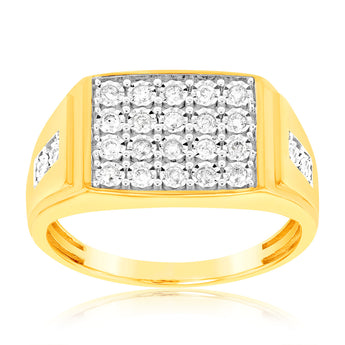 1/3 Carat Mens Ring Set with 24 Natural Diamonds in 9ct Yellow Gold & Rhodium