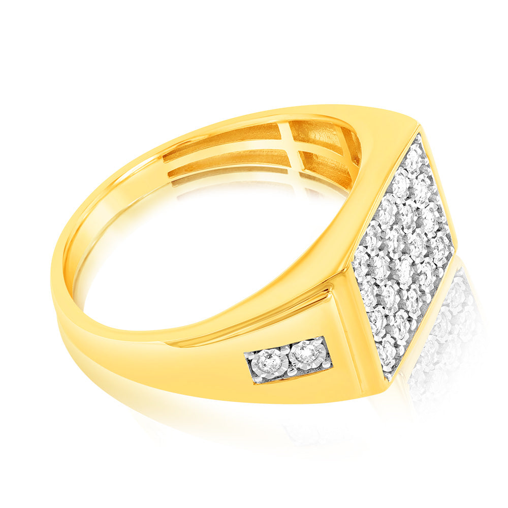 9ct Yellow Gold & Rhodium 1/3 Carat Set with 24 Diamonds Gents Ring