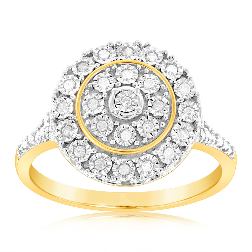 9ct Yellow Gold Diamond Ring With 35 Brilliant Cut Diamonds