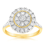 9ct Yellow Gold Diamond Ring With 35 Brilliant Cut Diamonds