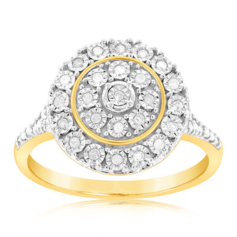 9ct Yellow Gold Diamond Ring With 35 Brilliant Cut Diamonds