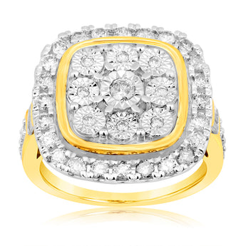 9ct Yellow Gold 1 Carat Diamond Disc Dress Ring