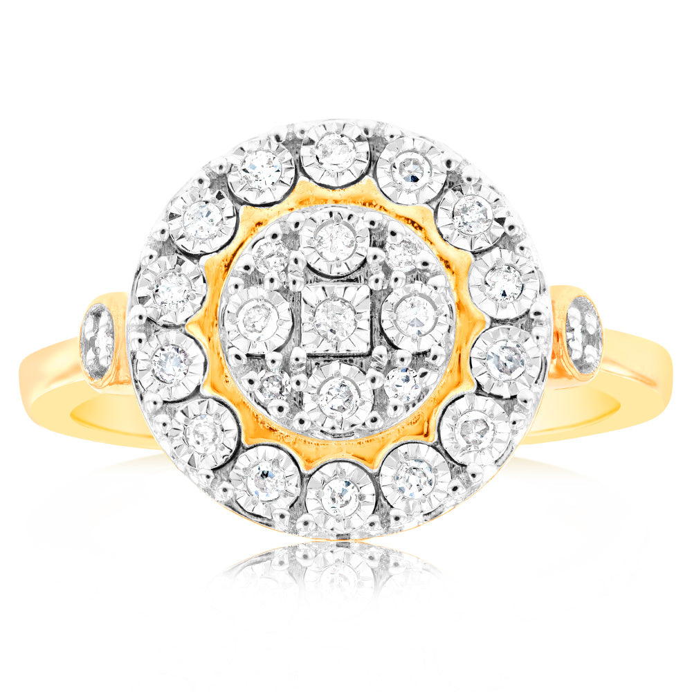 9ct Yellow Gold 0.15 Carat Diamond Ring with 25 Diamonds