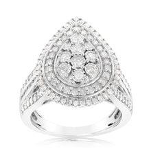 Load image into Gallery viewer, Sterling Silver 1 Carat Diamond Ring With 110 Brilliant &amp; 22 Baguette Cut Diamonds