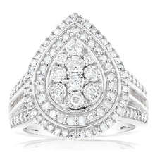 Load image into Gallery viewer, Sterling Silver 1 Carat Diamond Ring With 110 Brilliant &amp; 22 Baguette Cut Diamonds