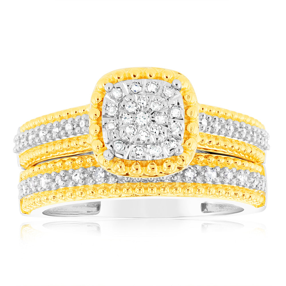 Gold Plated Sterling Silver1/4 Carat Diamond 2 Ring Bridal Set