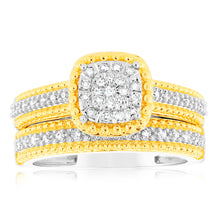 Load image into Gallery viewer, Gold Plated Sterling Silver1/4 Carat Diamond 2 Ring Bridal Set