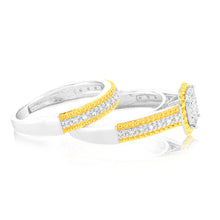 Load image into Gallery viewer, Gold Plated Sterling Silver1/4 Carat Diamond 2 Ring Bridal Set