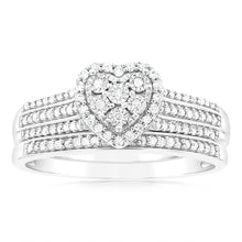 Load image into Gallery viewer, Silver1/3 Carat Diamond 2 Ring Bridal Set