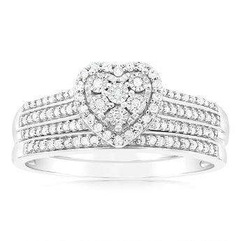 1/3 Carat Diamond 2 Ring Bridal Set in Sterling Silver