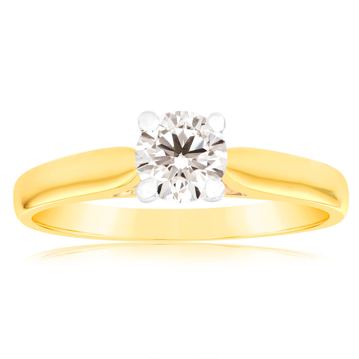 18ct Yellow Gold Solitaire Ring With 0.50 Carat Australian Diamond
