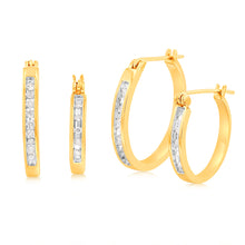 Load image into Gallery viewer, 1/4 Carat Diamond Hoop Earring Set in Gold Plated Silver