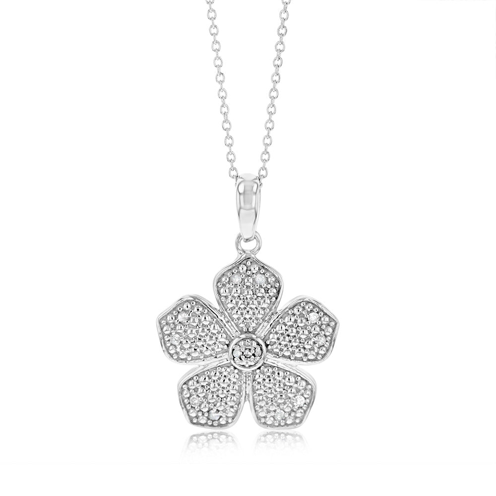 1/10 Carat Diamond Flower Pendant in Sterling Silver