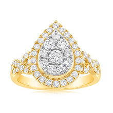Load image into Gallery viewer, 0.95 Carat Diamond Cluster Pear Shape Ring in 14ct Yellow Gold