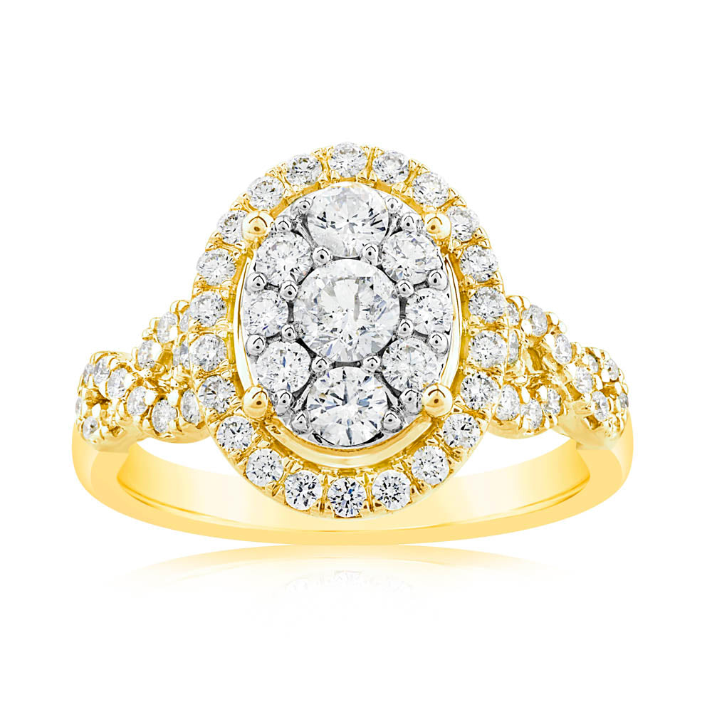 0.95 Carat Diamond Cluster Oval Ring in 14ct Yellow Gold