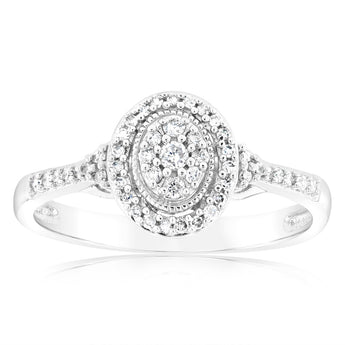 1/6 Carat Diamond Cluster Oval Ring in 10ct White Gold