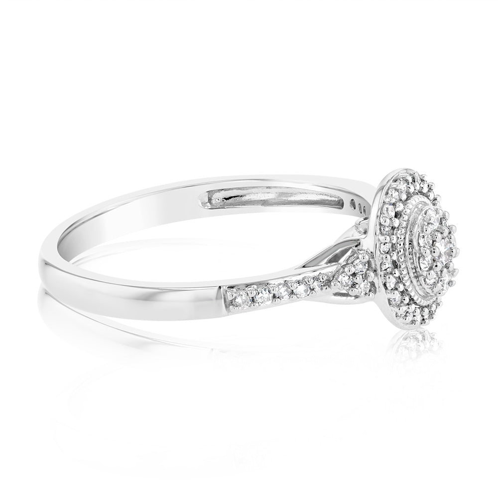 1/6 Carat Diamond Cluster Oval Ring in 10ct White Gold
