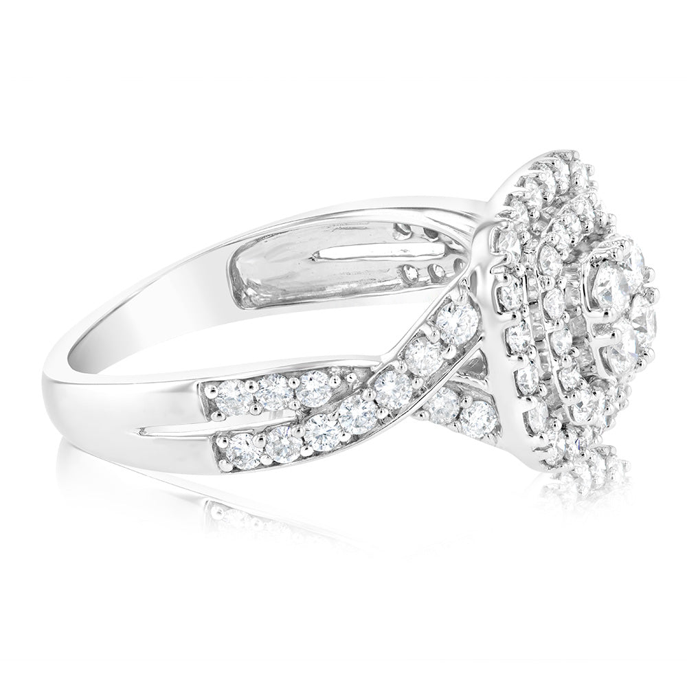 0.95 Carat Diamond Cluster Cushion Ring in 10ct White Gold