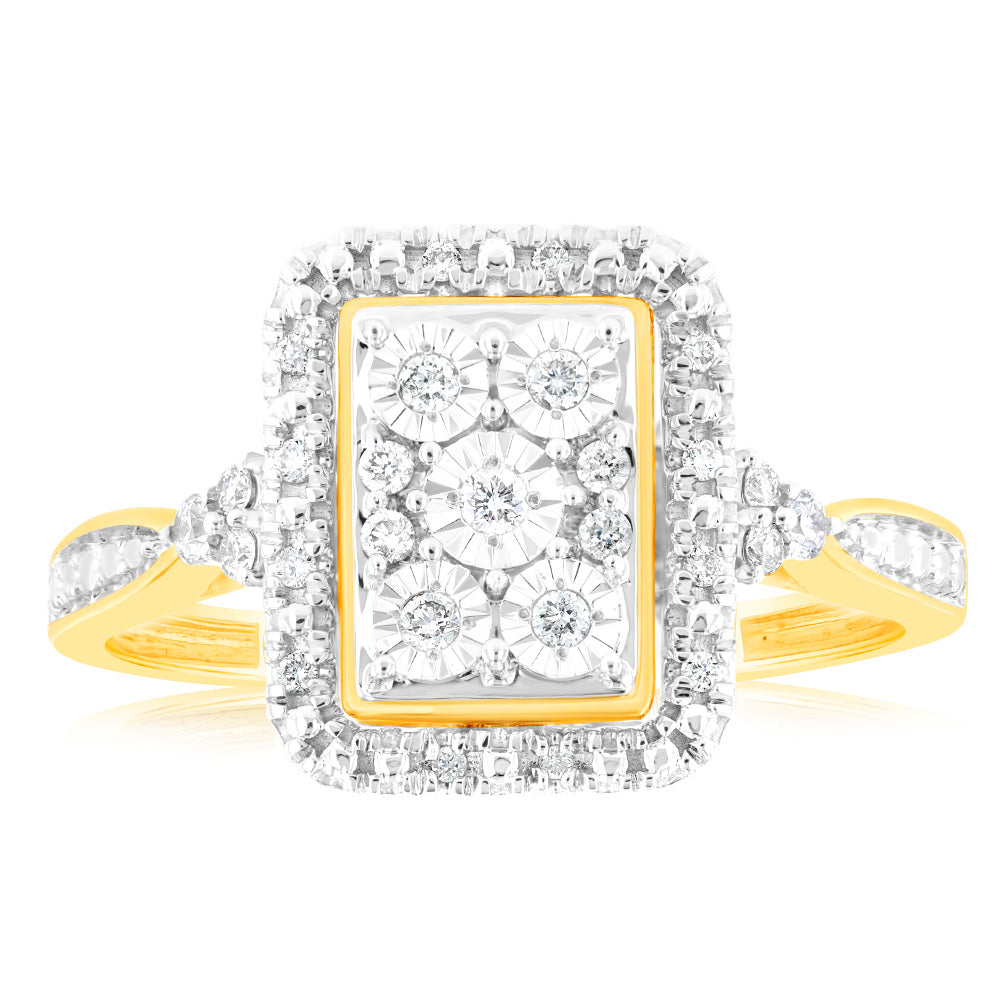 1/6 Carat Diamond Emerald Cut Ring in 9ct Yellow Gold