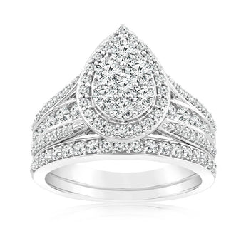 1.40 Carat Diamond Pear Shape Bridal Set in 10ct White Gold
