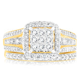 1.40 Carat Diamond Cushion Shape Bridal Set in 10ct Yellow Gold