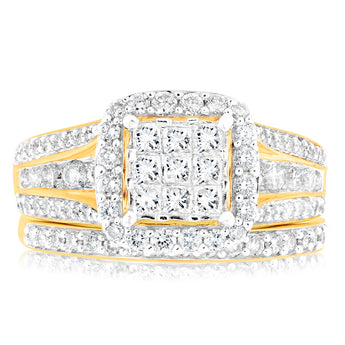 1.40 Carat Diamond Cushion Shape Bridal Set in 10ct Yellow Gold