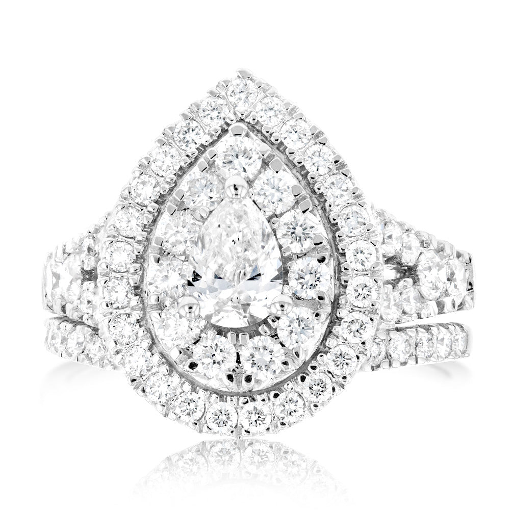 1.90 Carat Diamond Pear Cut Bridal Set in 10ct White Gold