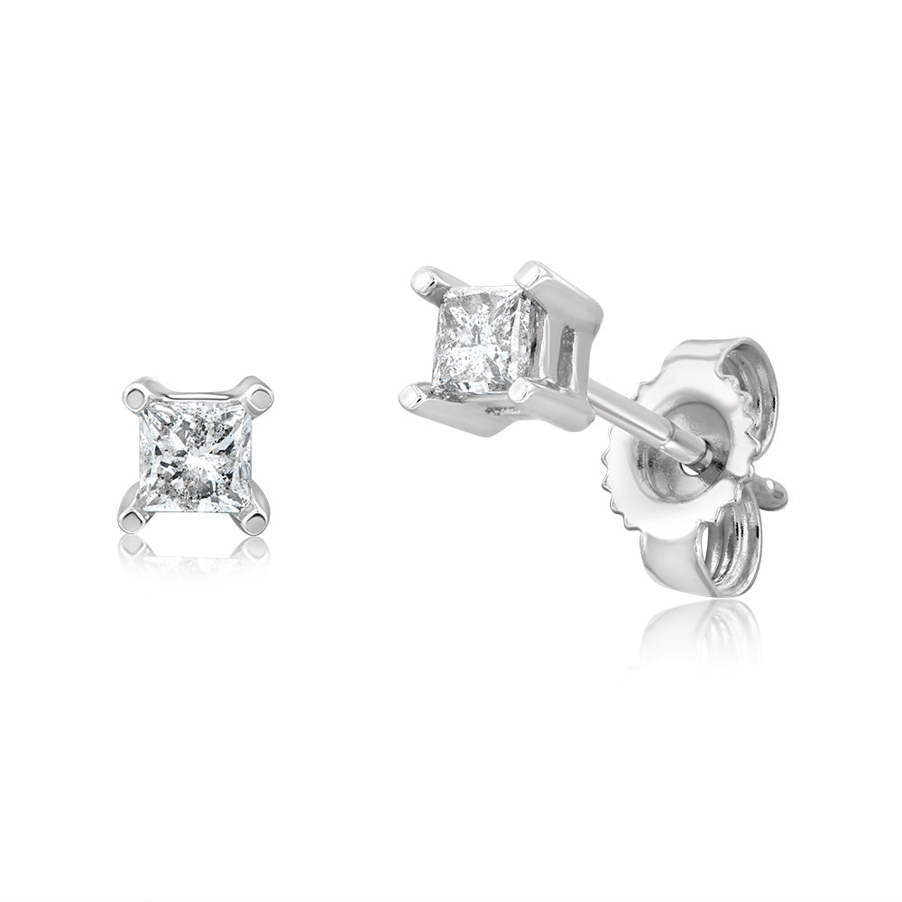 1/4 Carat Diamond Princess Cut Solitaire Stud Earrings in Sterling Silver