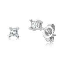 Load image into Gallery viewer, 1/4 Carat Diamond Princess Cut Solitaire Stud Earrings in Sterling Silver