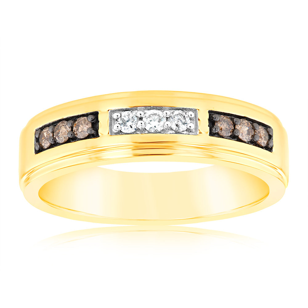 9ct Yellow Gold 1/4 Carat Diamond Ring with White and Champagne Diamonds