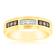 Load image into Gallery viewer, 9ct Yellow Gold 1/4 Carat Diamond Ring with White and Champagne Diamonds