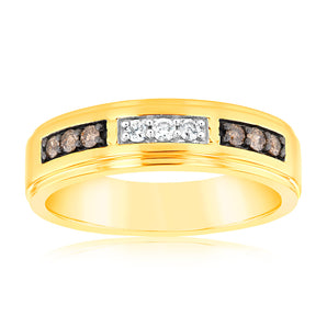 9ct Yellow Gold 1/4 Carat Diamond Ring with White and Champagne Diamonds