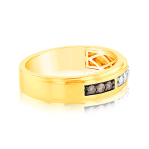 9ct Yellow Gold 1/4 Carat Diamond Ring with White and Champagne Diamonds