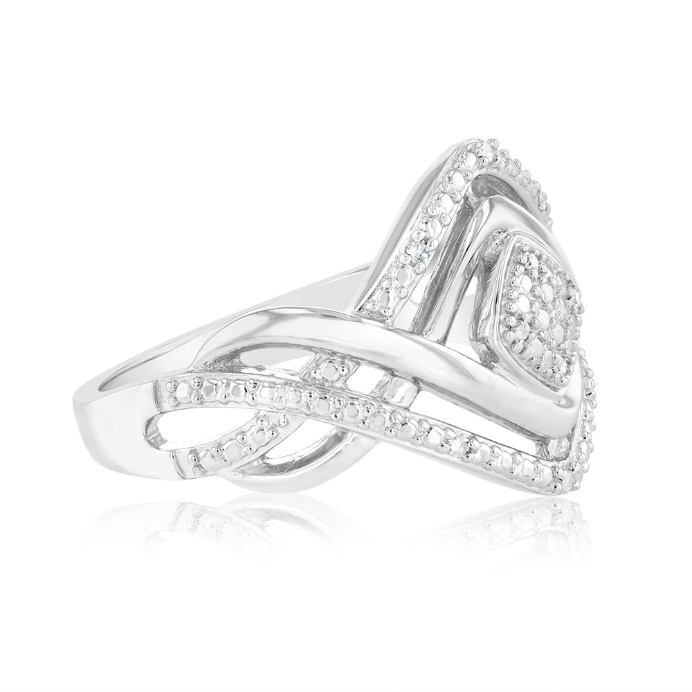 Sterling Silver Diamond Ring with 10 Brilliant Cut Diamonds