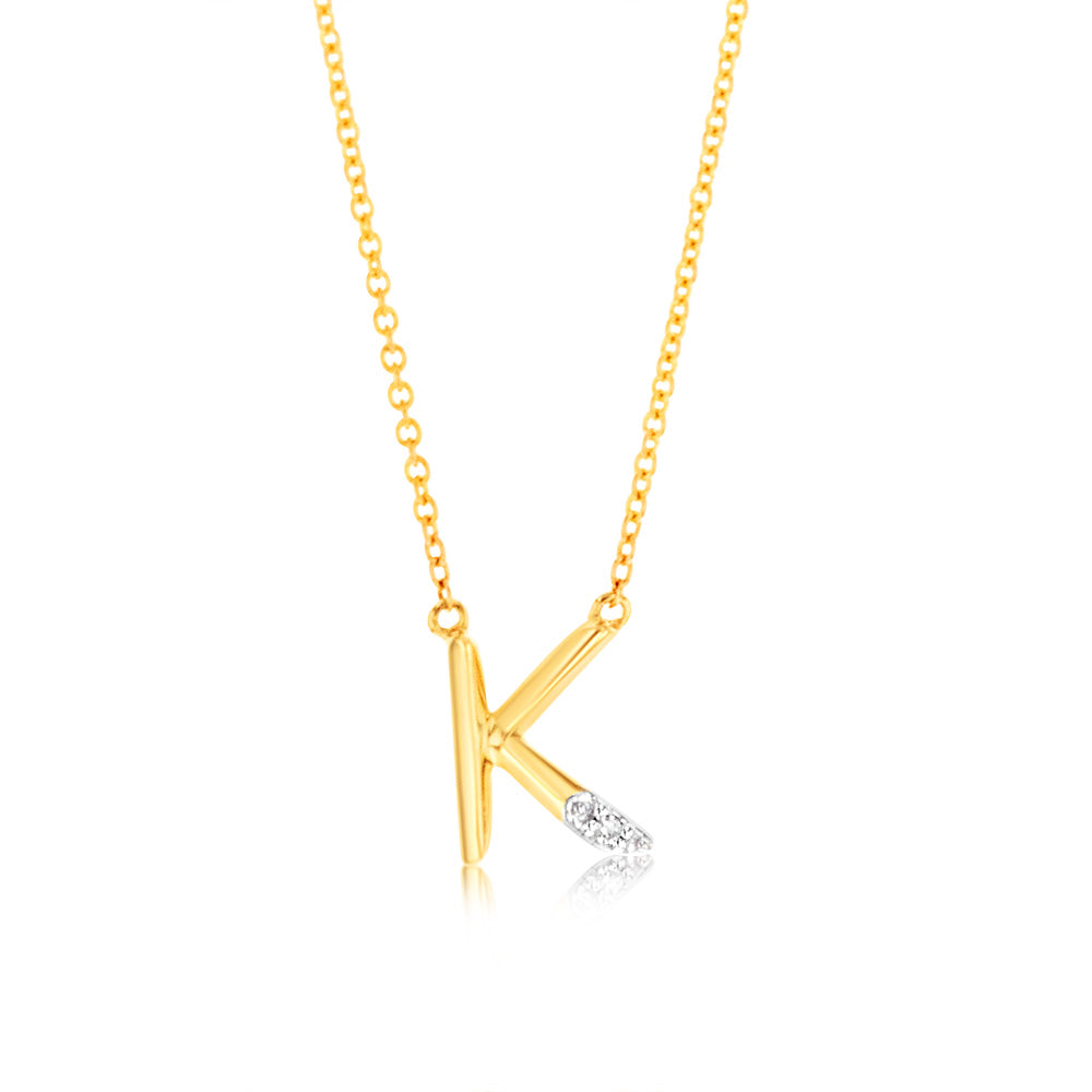 Initial K Diamond Pendant in 9ct Yellow Gold