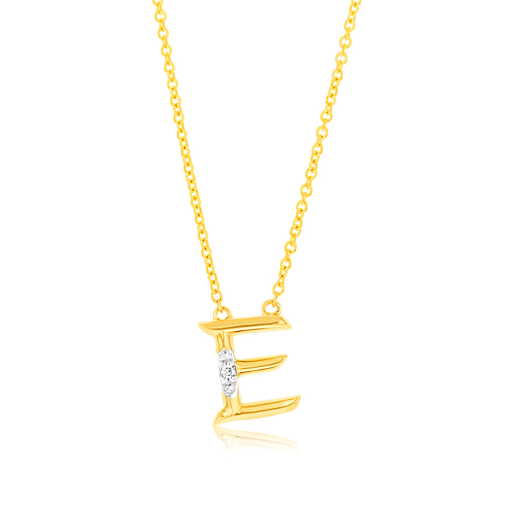 Initial E Diamond Pendant in 9ct Yellow Gold