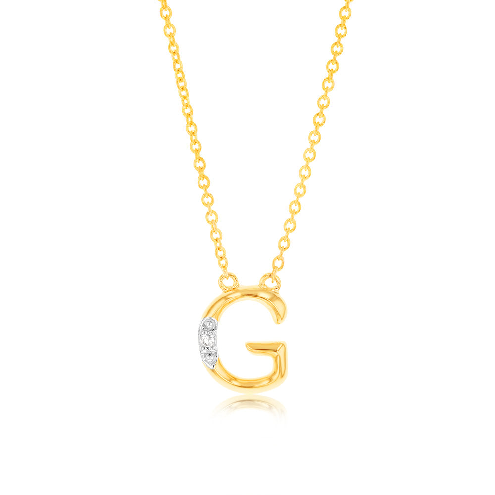 Initial G Diamond Pendant in 9ct Yellow Gold