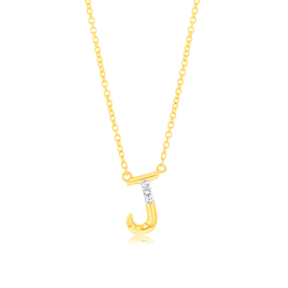 Initial J Diamond Pendant in 9ct Yellow Gold