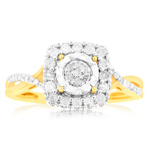 Load image into Gallery viewer, 1/3 Carat Diamond Cushion Shaped Ring in 10ct Yellow Gold